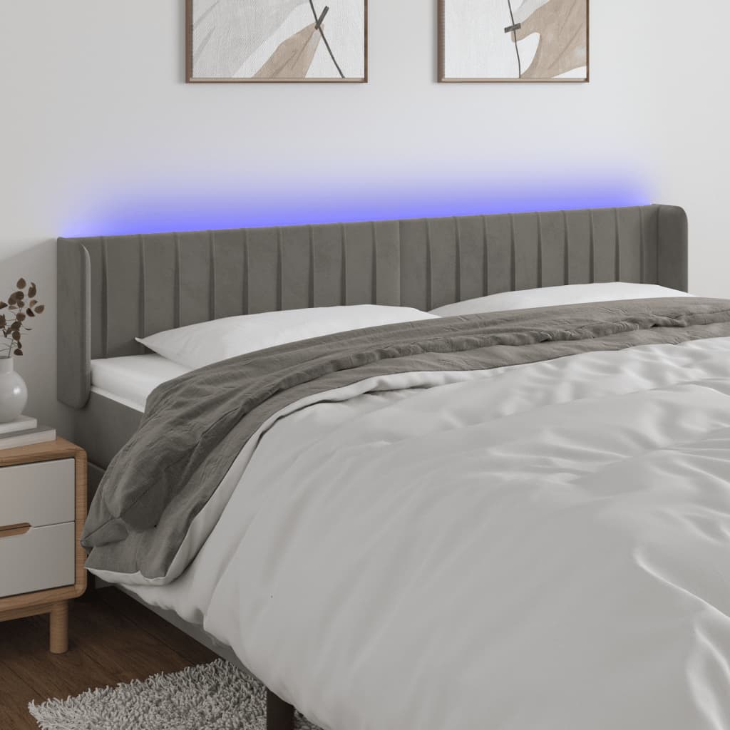 Hoofdbord LED 203x16x78/88 cm fluweel lichtgrijs is nu te koop bij PeponiXL, paradijselijk wonen!