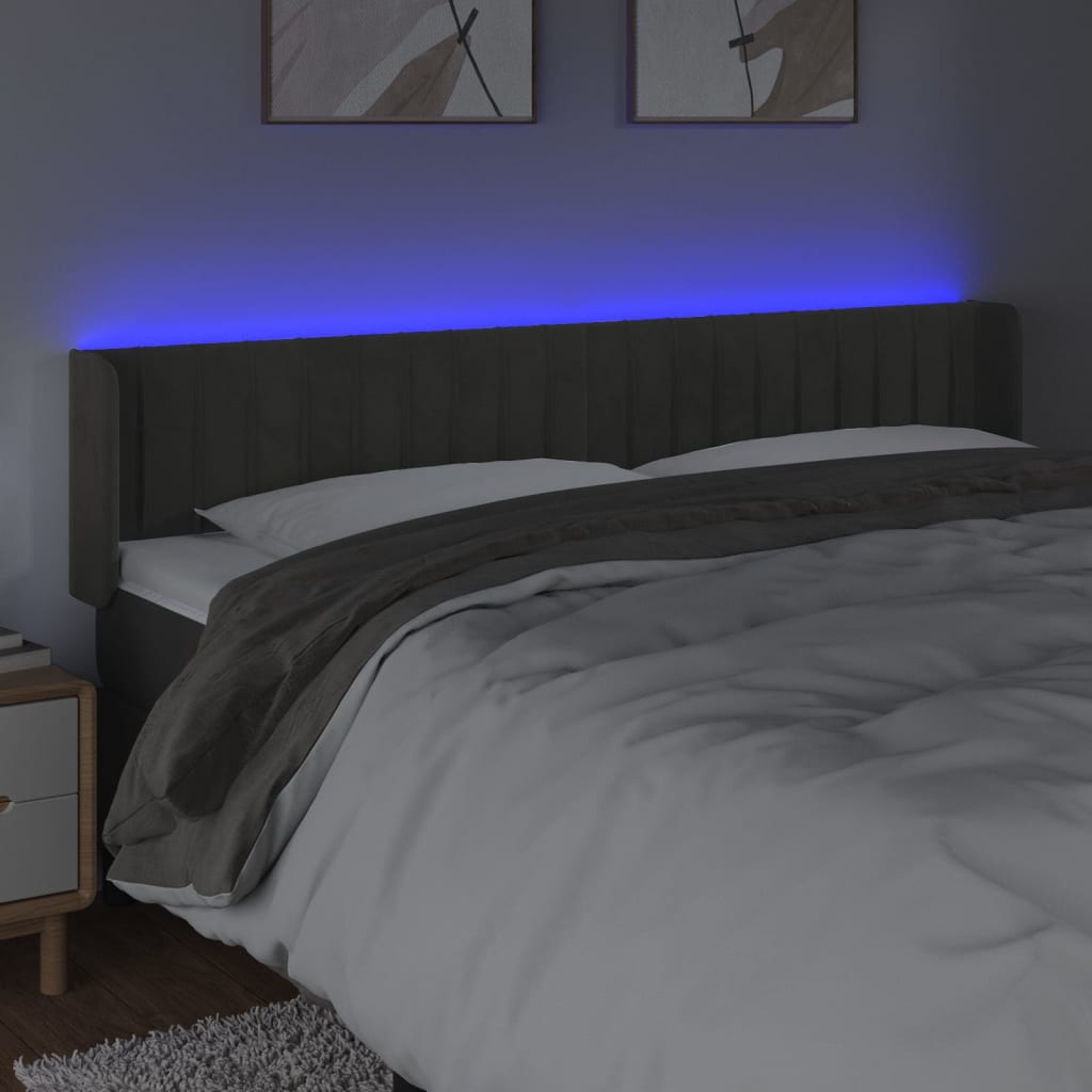 Hoofdbord LED 203x16x78/88 cm fluweel donkergrijs is nu te koop bij PeponiXL, paradijselijk wonen!
