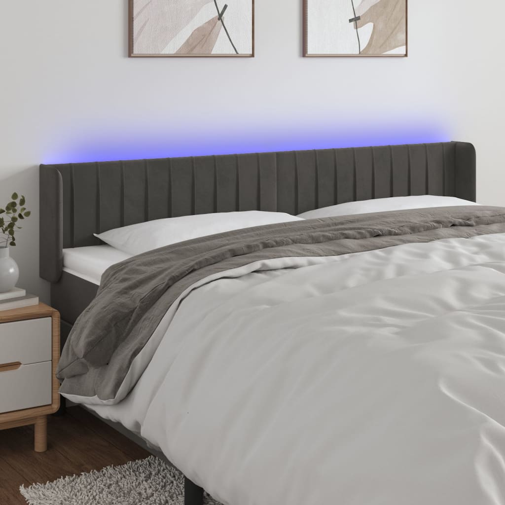 Hoofdbord LED 203x16x78/88 cm fluweel donkergrijs is nu te koop bij PeponiXL, paradijselijk wonen!