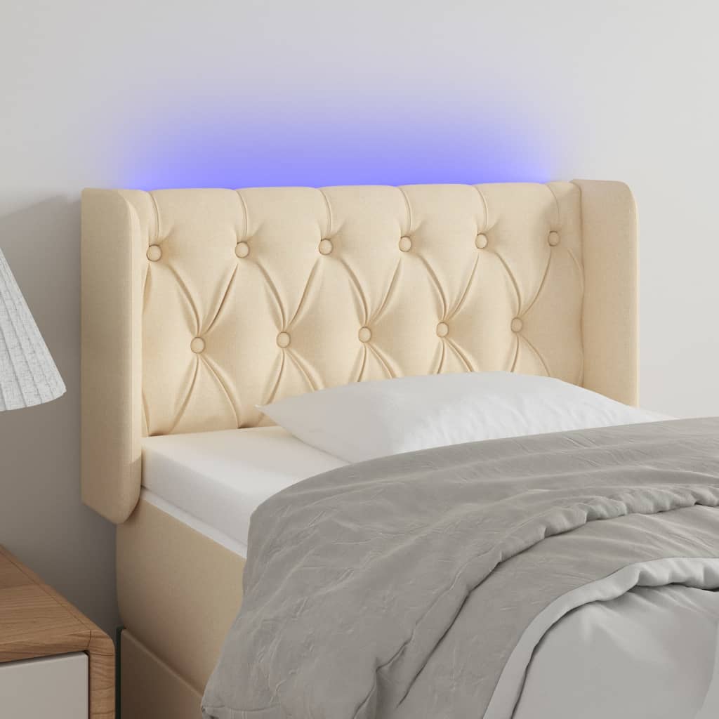 Hoofdbord LED 83x16x78/88 cm stof crèmekleurig is nu te koop bij PeponiXL, paradijselijk wonen!