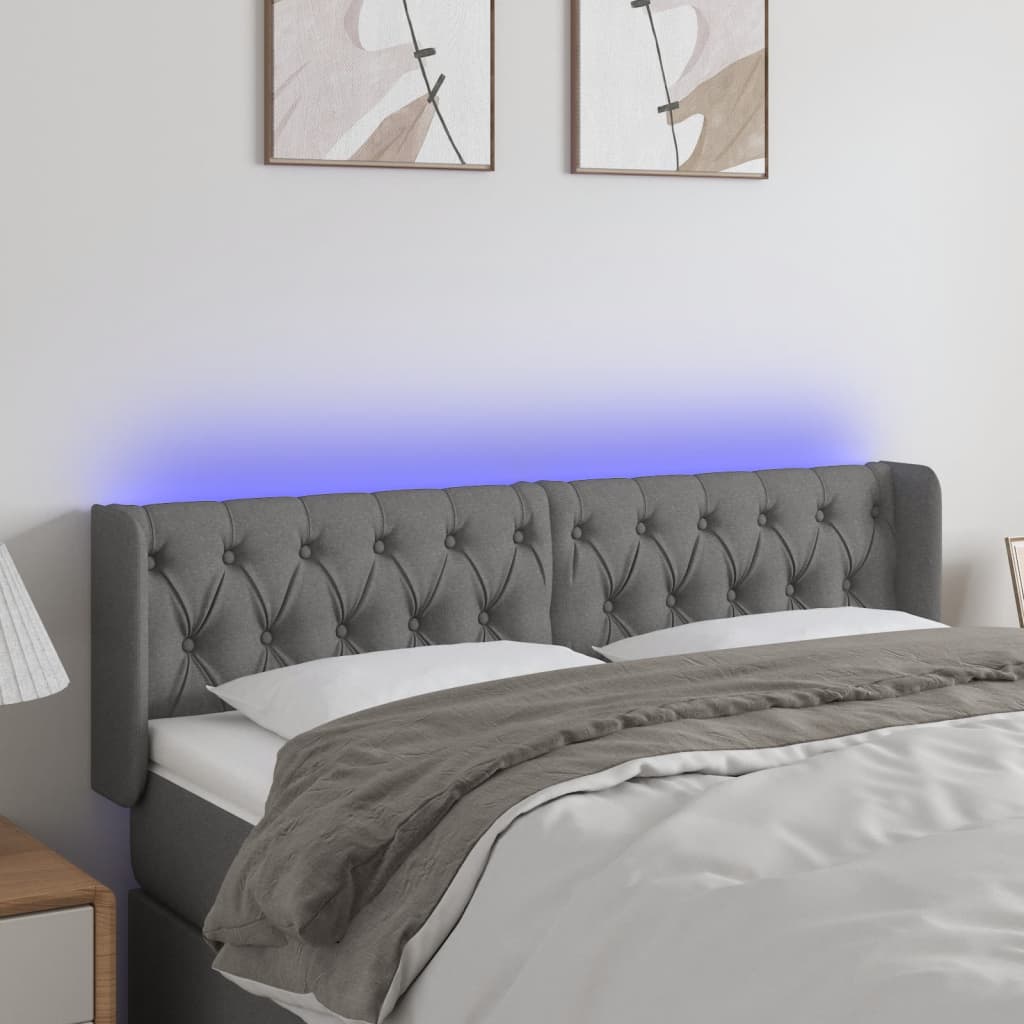 Hoofdbord LED 147x16x78/88 cm stof donkergrijs is nu te koop bij PeponiXL, paradijselijk wonen!