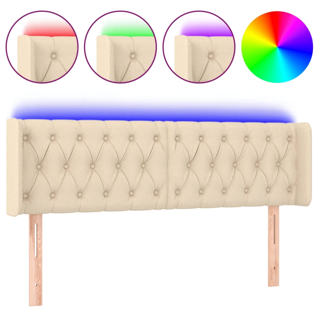 Hoofdbord LED 147x16x78/88 cm stof crèmekleurig is nu te koop bij PeponiXL, paradijselijk wonen!