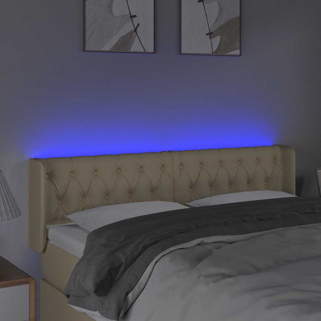 Hoofdbord LED 147x16x78/88 cm stof crèmekleurig is nu te koop bij PeponiXL, paradijselijk wonen!