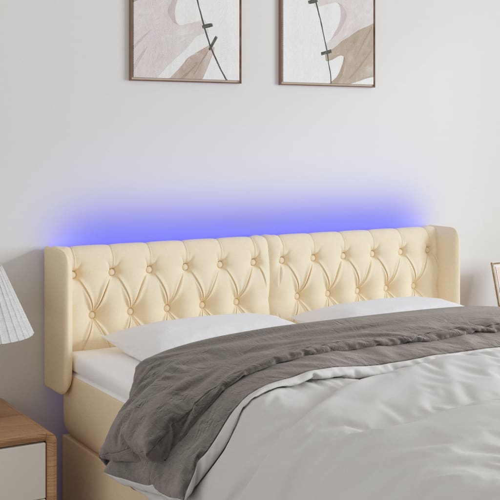 Hoofdbord LED 147x16x78/88 cm stof crèmekleurig is nu te koop bij PeponiXL, paradijselijk wonen!