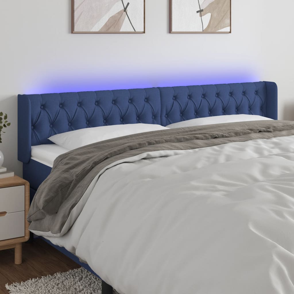 Hoofdbord LED 183x16x78/88 cm stof blauw is nu te koop bij PeponiXL, paradijselijk wonen!