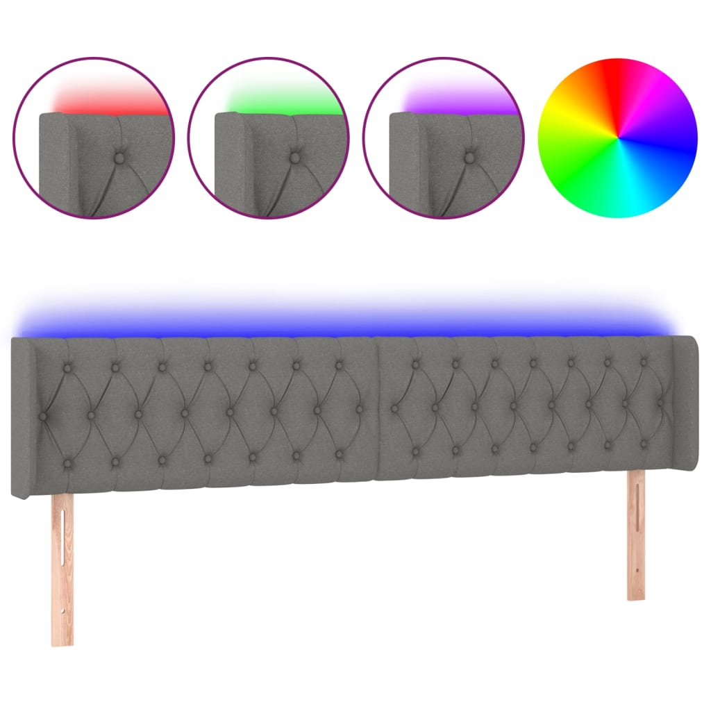 Hoofdbord LED 203x16x78/88 cm stof donkergrijs is nu te koop bij PeponiXL, paradijselijk wonen!
