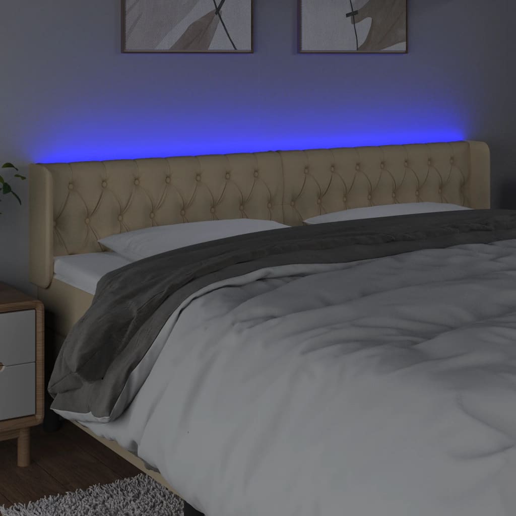 Hoofdbord LED 203x16x78/88 cm stof crèmekleurig is nu te koop bij PeponiXL, paradijselijk wonen!