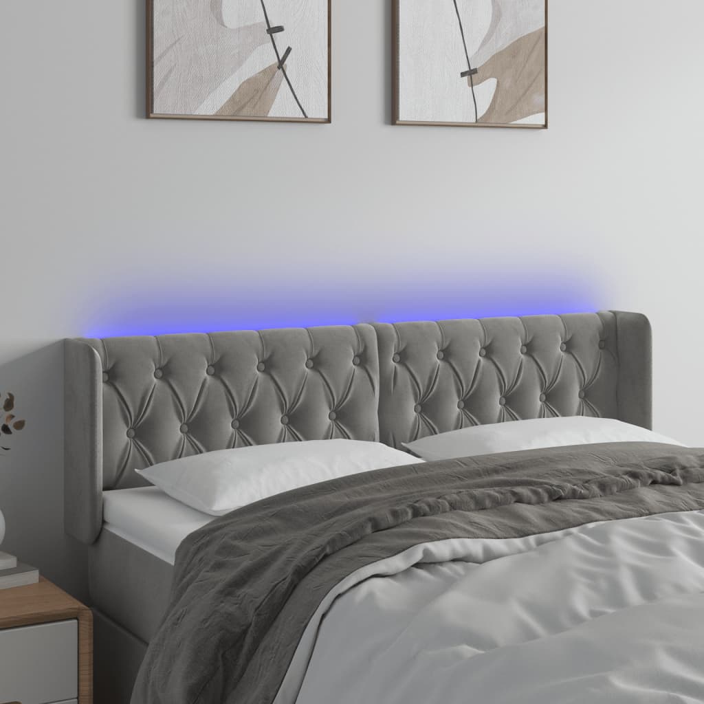 Hoofdbord LED 147x16x78/88 cm fluweel lichtgrijs is nu te koop bij PeponiXL, paradijselijk wonen!