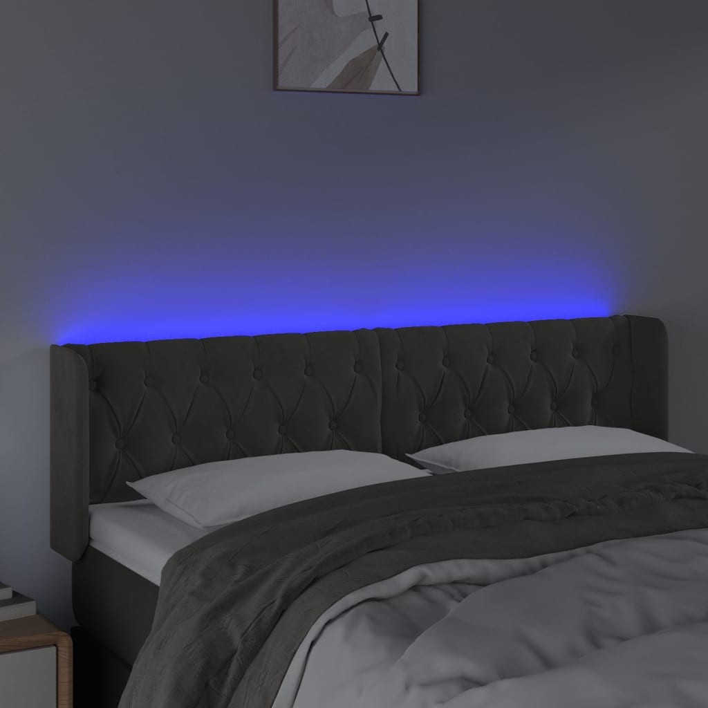 Hoofdbord LED 147x16x78/88 cm fluweel donkergrijs is nu te koop bij PeponiXL, paradijselijk wonen!
