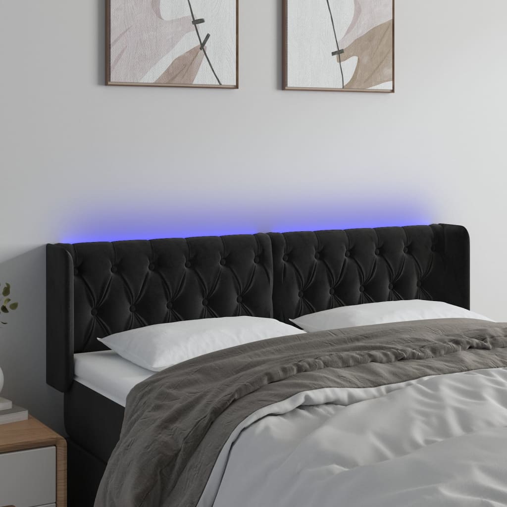 Hoofdbord LED 147x16x78/88 cm fluweel zwart is nu te koop bij PeponiXL, paradijselijk wonen!