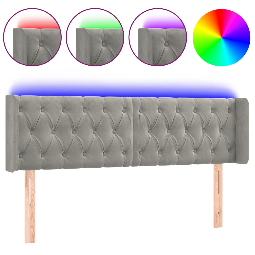 Hoofdbord LED 163x16x78/88 cm fluweel lichtgrijs is nu te koop bij PeponiXL, paradijselijk wonen!