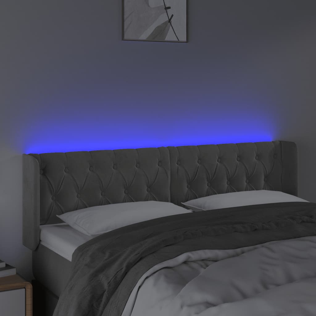 Hoofdbord LED 163x16x78/88 cm fluweel lichtgrijs is nu te koop bij PeponiXL, paradijselijk wonen!