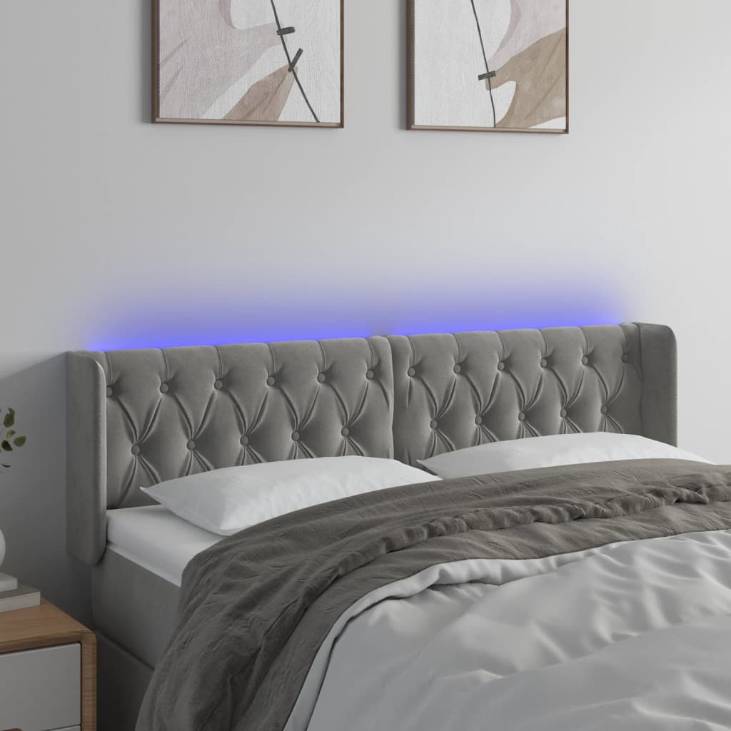 Hoofdbord LED 163x16x78/88 cm fluweel lichtgrijs is nu te koop bij PeponiXL, paradijselijk wonen!