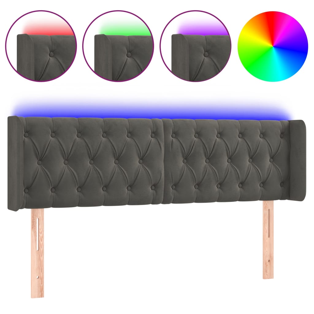 Hoofdbord LED 163x16x78/88 cm fluweel donkergrijs is nu te koop bij PeponiXL, paradijselijk wonen!