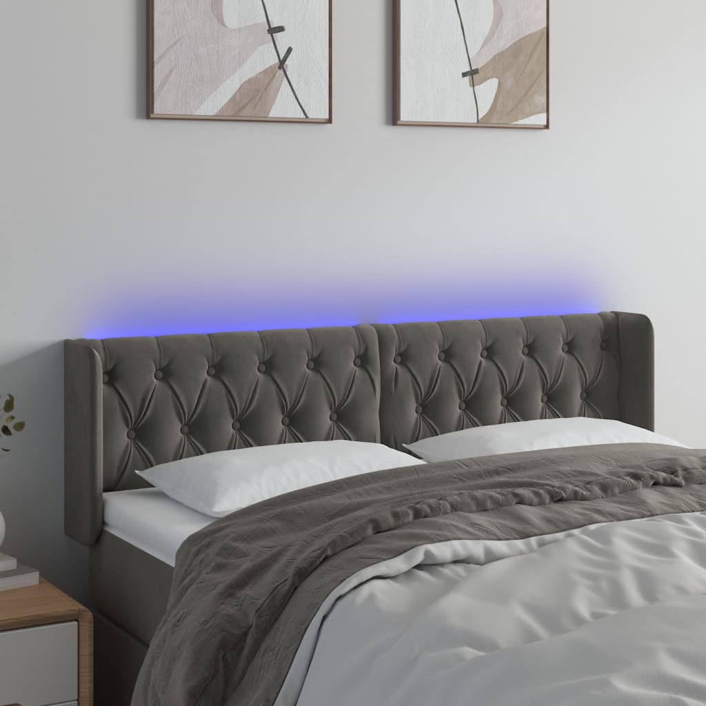Hoofdbord LED 163x16x78/88 cm fluweel donkergrijs is nu te koop bij PeponiXL, paradijselijk wonen!