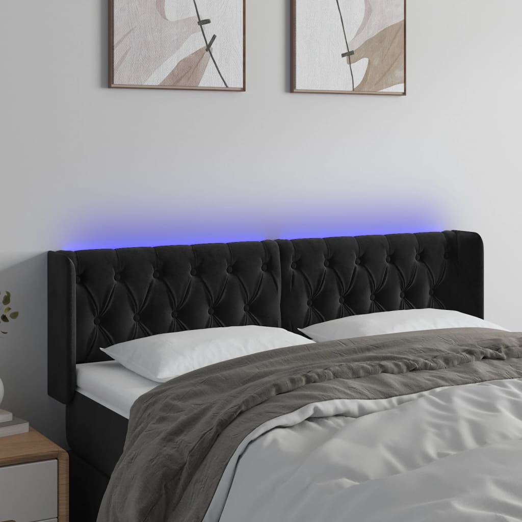 Hoofdbord LED 163x16x78/88 cm fluweel zwart is nu te koop bij PeponiXL, paradijselijk wonen!