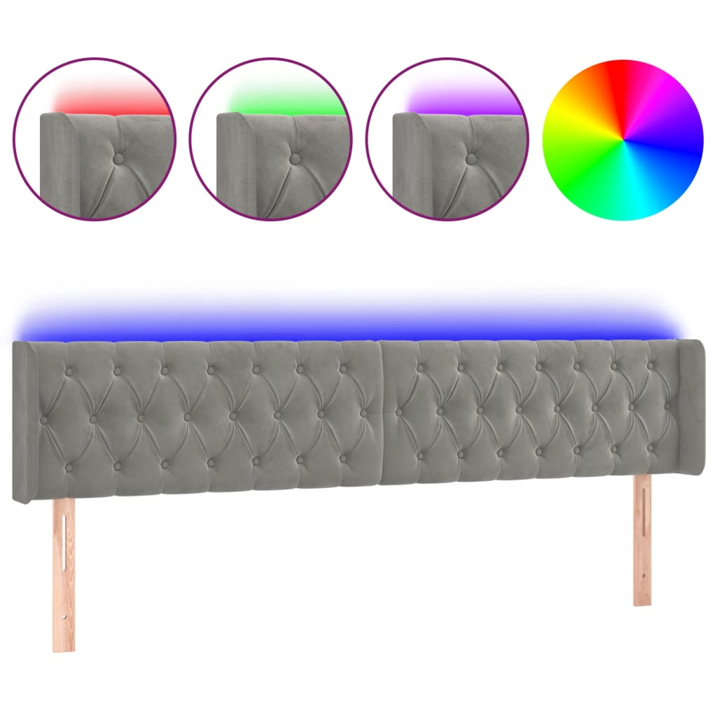 Hoofdbord LED 203x16x78/88 cm fluweel lichtgrijs is nu te koop bij PeponiXL, paradijselijk wonen!