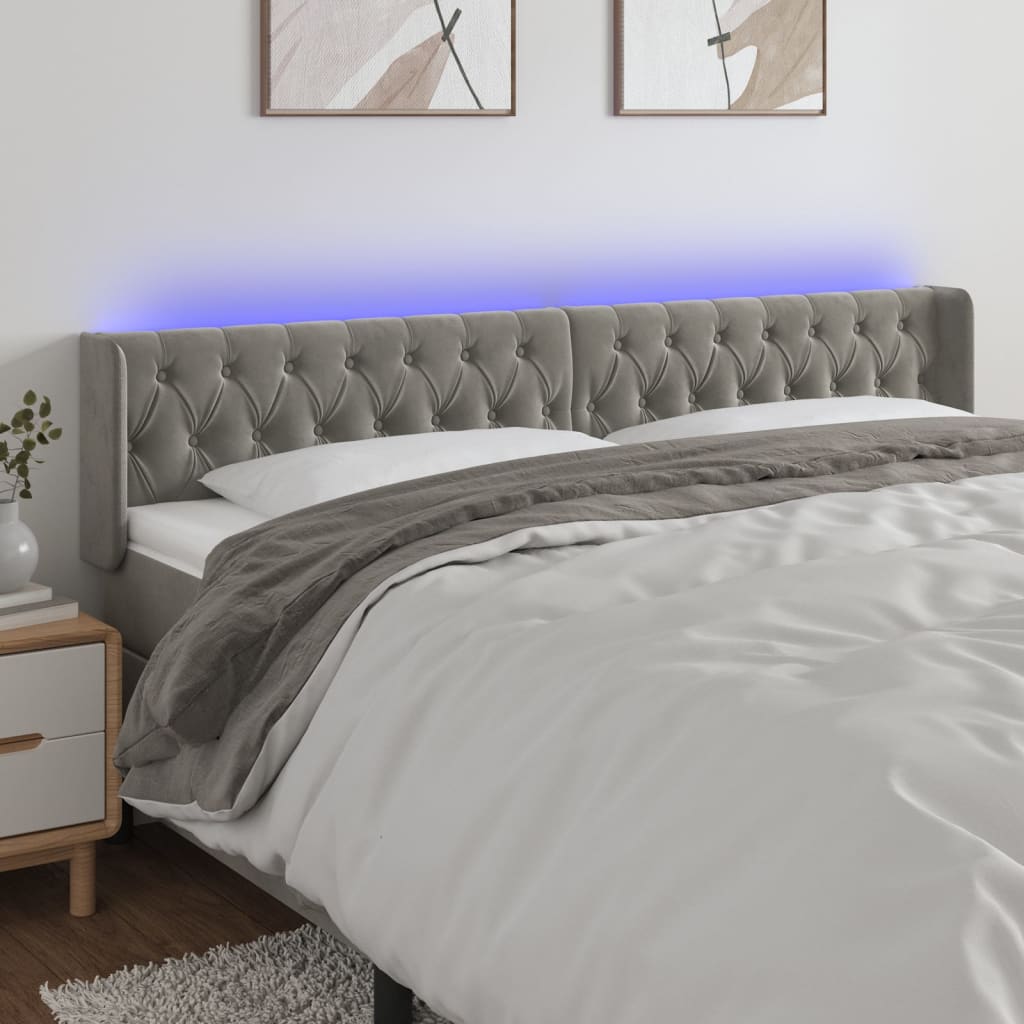 Hoofdbord LED 203x16x78/88 cm fluweel lichtgrijs is nu te koop bij PeponiXL, paradijselijk wonen!