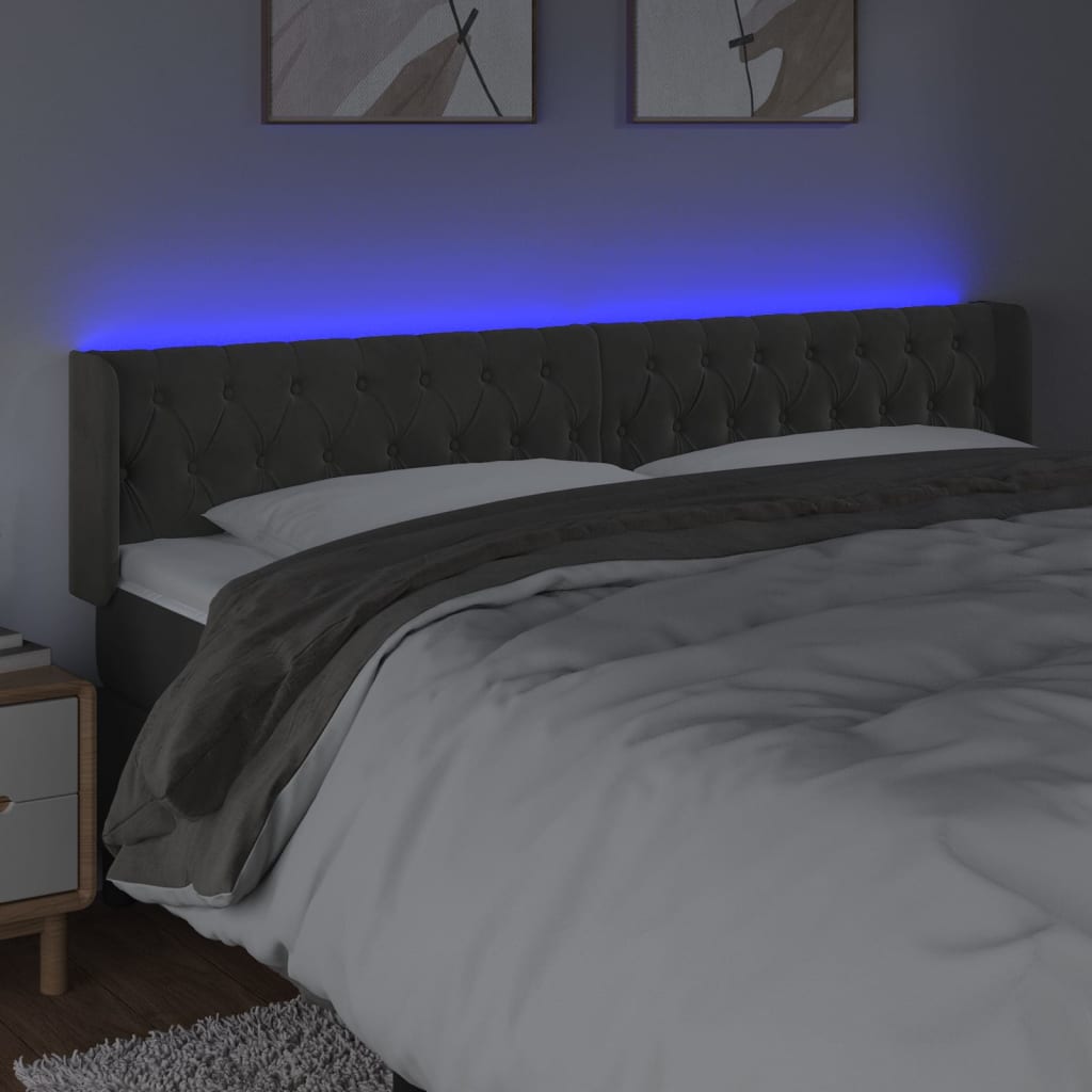 Hoofdbord LED 203x16x78/88 cm fluweel donkergrijs is nu te koop bij PeponiXL, paradijselijk wonen!