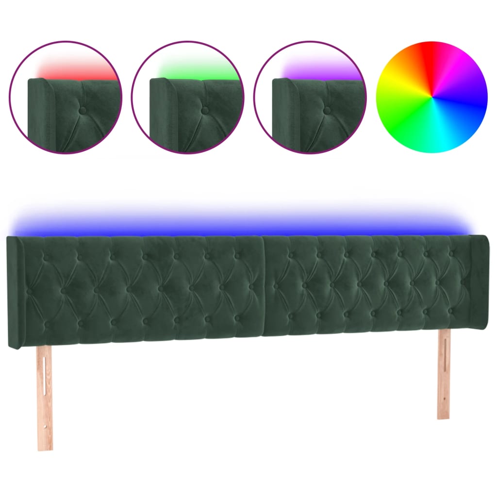 Hoofdbord LED 203x16x78/88 cm fluweel donkergroen is nu te koop bij PeponiXL, paradijselijk wonen!