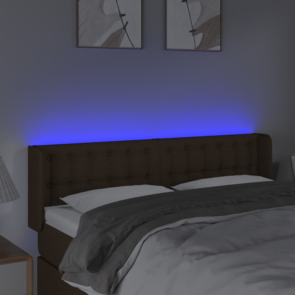 Hoofdbord LED 147x16x78/88 cm stof donkerbruin is nu te koop bij PeponiXL, paradijselijk wonen!