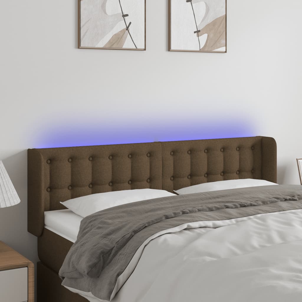 Hoofdbord LED 147x16x78/88 cm stof donkerbruin is nu te koop bij PeponiXL, paradijselijk wonen!