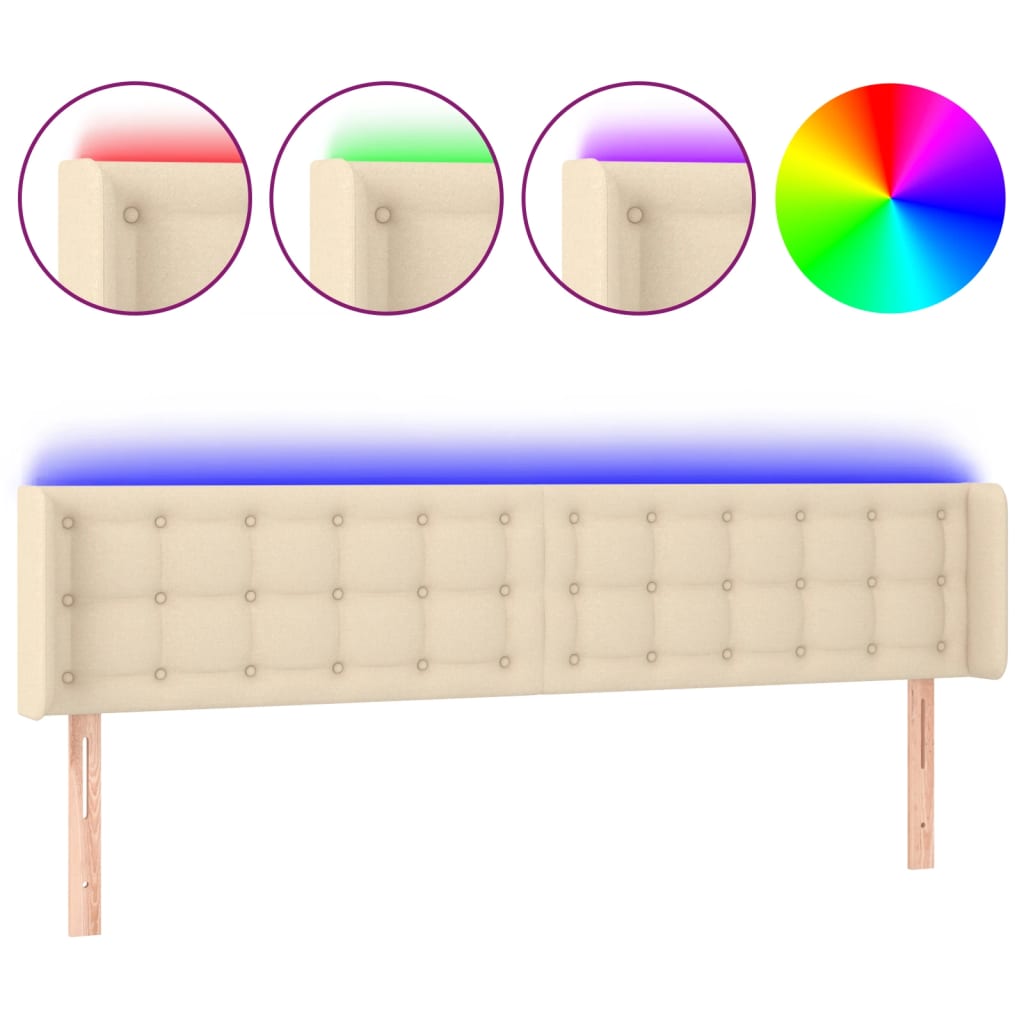 Hoofdbord LED 183x16x78/88 cm stof crèmekleurig is nu te koop bij PeponiXL, paradijselijk wonen!