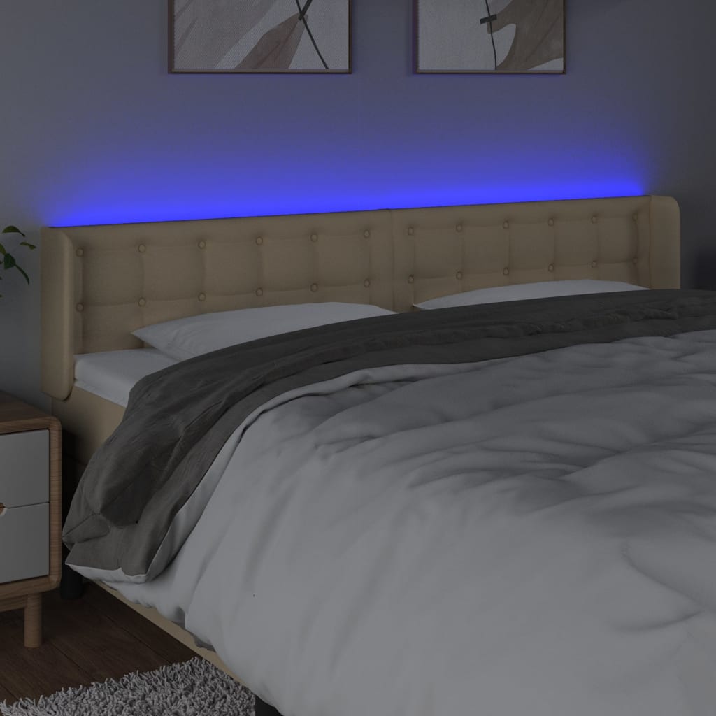 Hoofdbord LED 183x16x78/88 cm stof crèmekleurig is nu te koop bij PeponiXL, paradijselijk wonen!