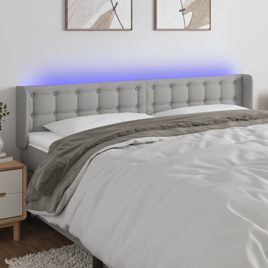 Hoofdbord LED 203x16x78/88 cm stof lichtgrijs is nu te koop bij PeponiXL, paradijselijk wonen!