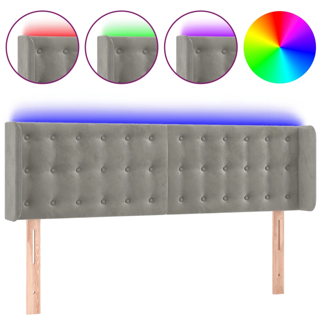 Hoofdbord LED 147x16x78/88 cm fluweel lichtgrijs is nu te koop bij PeponiXL, paradijselijk wonen!
