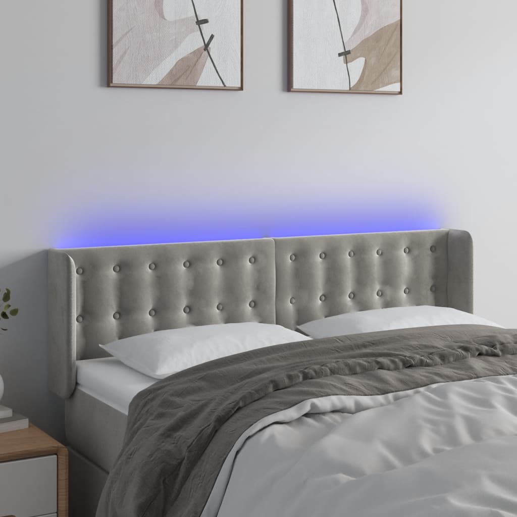 Hoofdbord LED 147x16x78/88 cm fluweel lichtgrijs is nu te koop bij PeponiXL, paradijselijk wonen!
