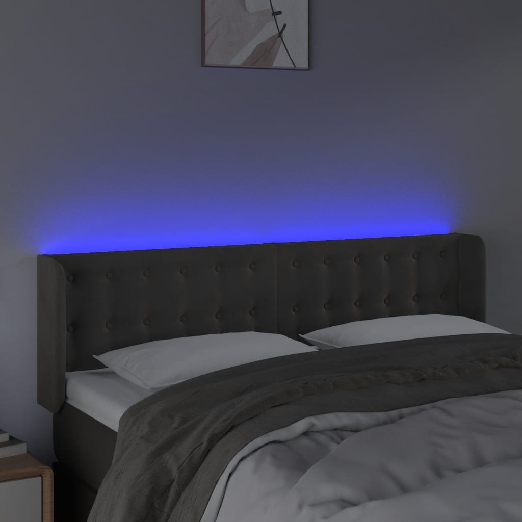 Hoofdbord LED 147x16x78/88 cm fluweel donkergrijs is nu te koop bij PeponiXL, paradijselijk wonen!