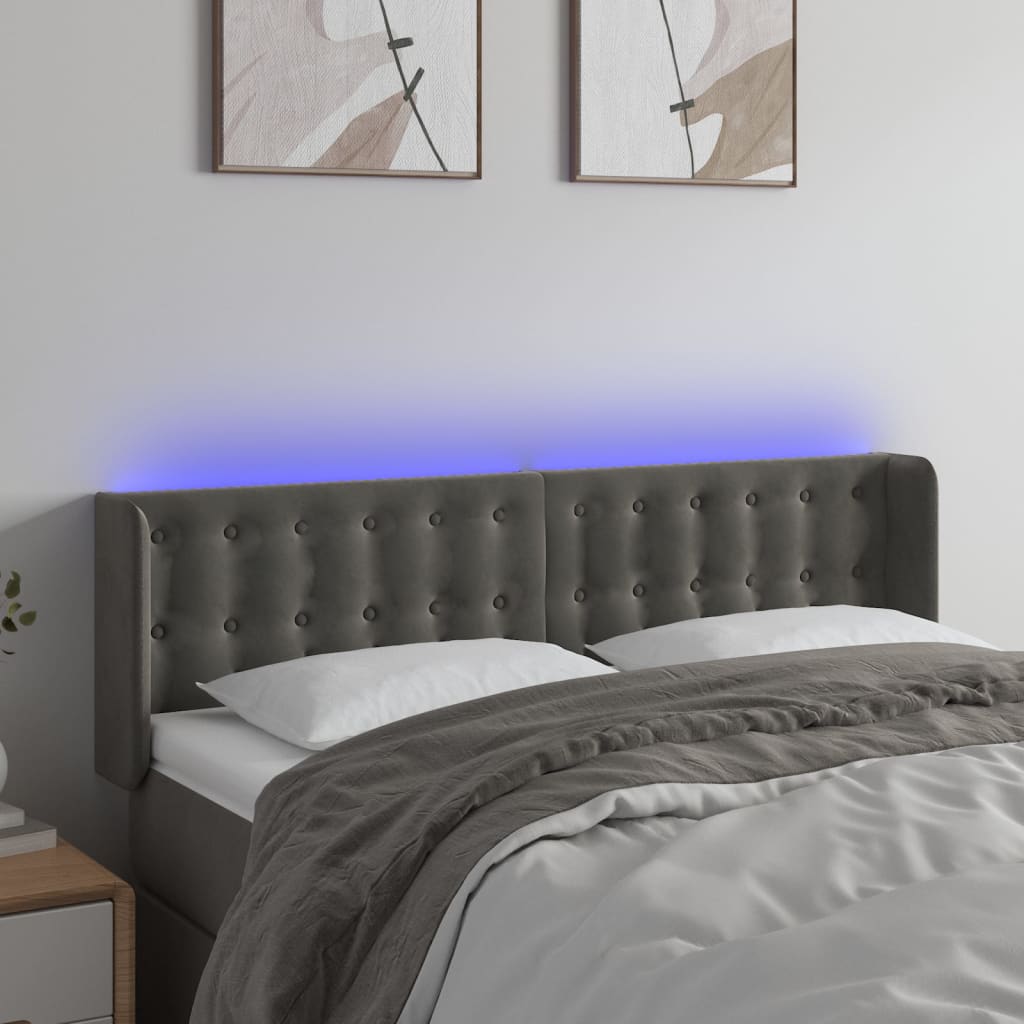 Hoofdbord LED 147x16x78/88 cm fluweel donkergrijs is nu te koop bij PeponiXL, paradijselijk wonen!