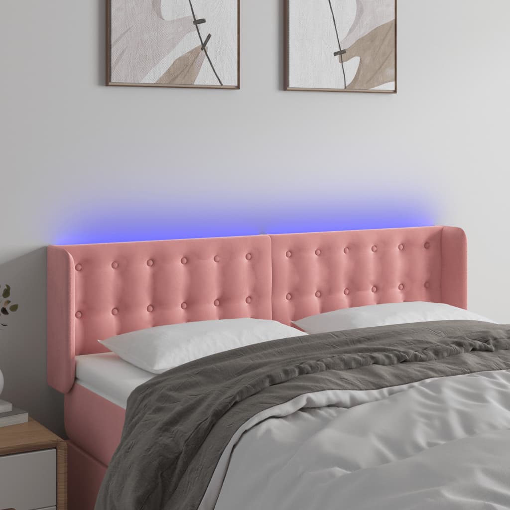 Hoofdbord LED 147x16x78/88 cm fluweel roze is nu te koop bij PeponiXL, paradijselijk wonen!
