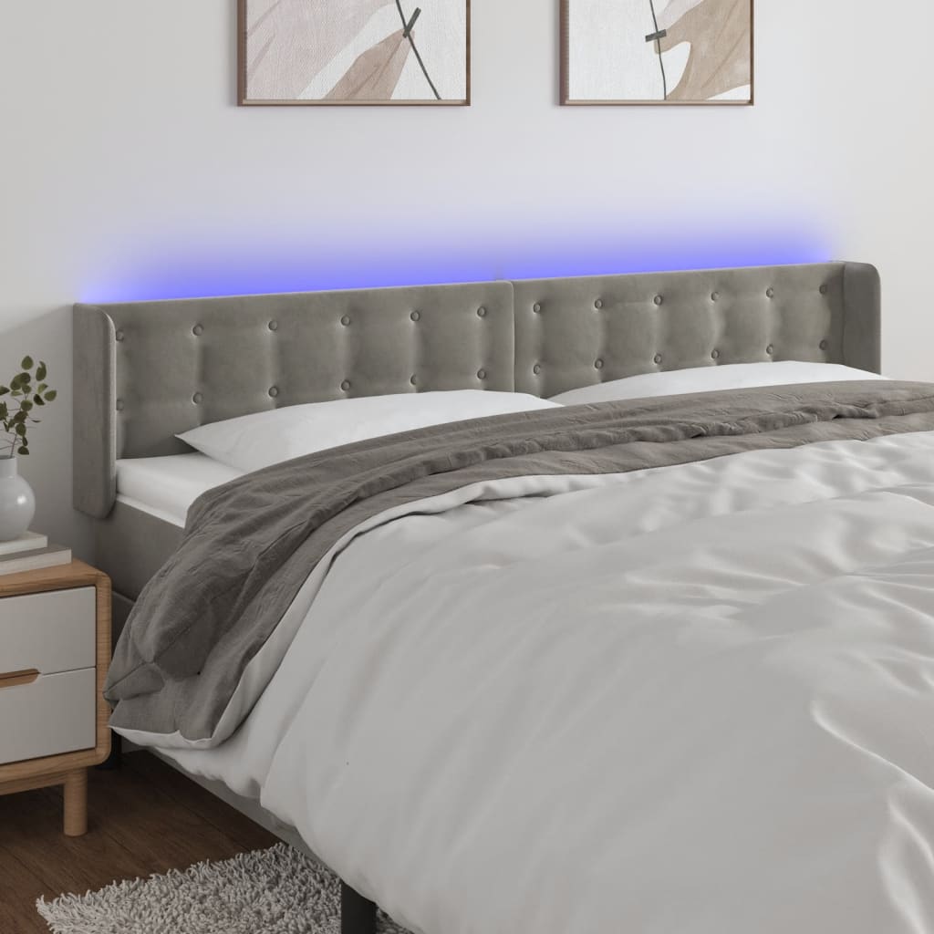 Hoofdbord LED 163x16x78/88 cm fluweel lichtgrijs is nu te koop bij PeponiXL, paradijselijk wonen!