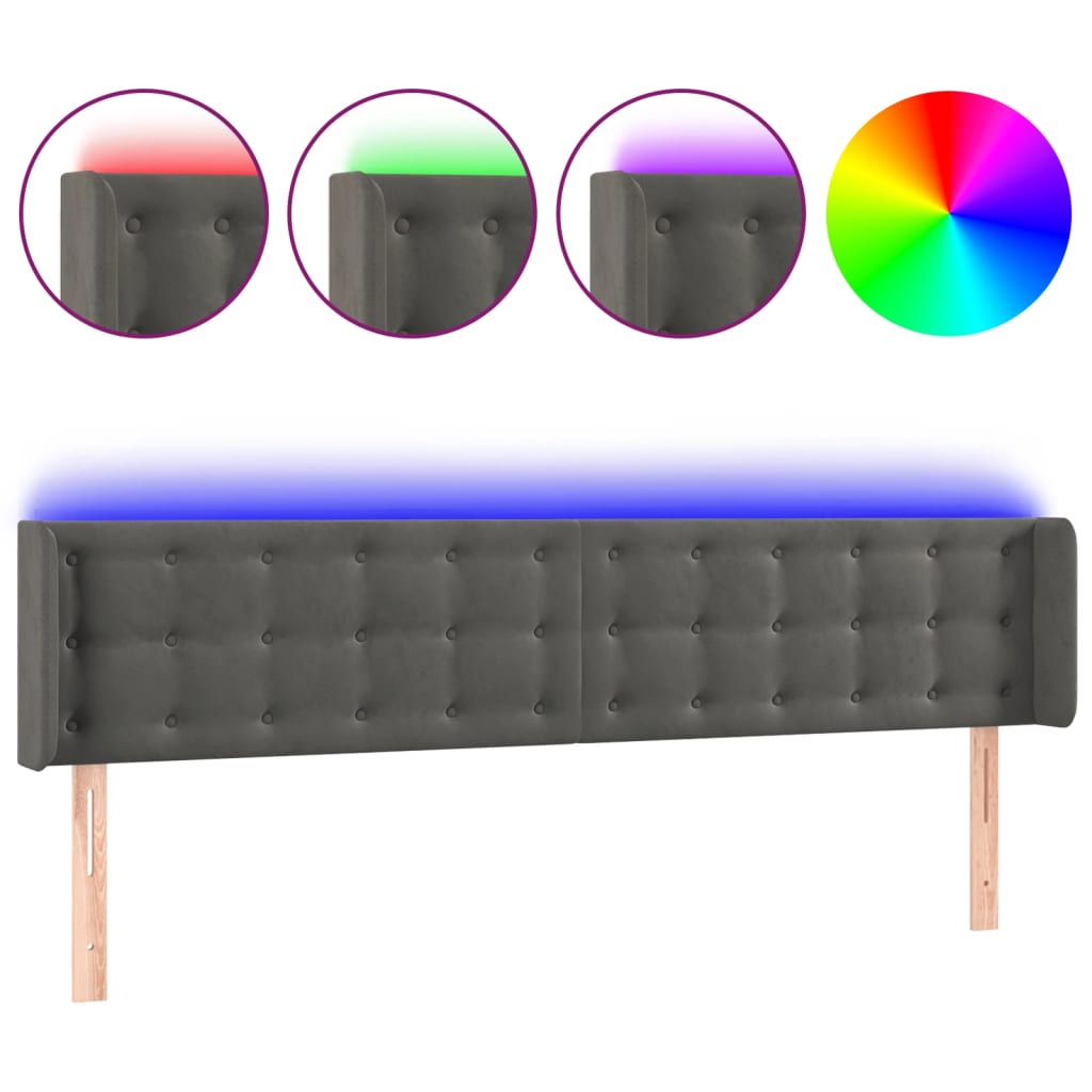 Hoofdbord LED 163x16x78/88 cm fluweel donkergrijs is nu te koop bij PeponiXL, paradijselijk wonen!