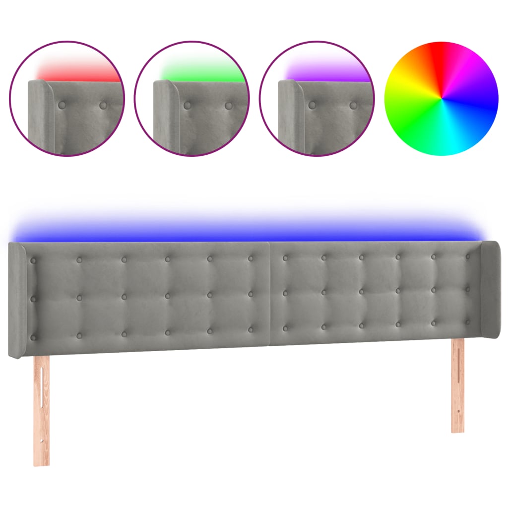 Hoofdbord LED 183x16x78/88 cm fluweel lichtgrijs is nu te koop bij PeponiXL, paradijselijk wonen!