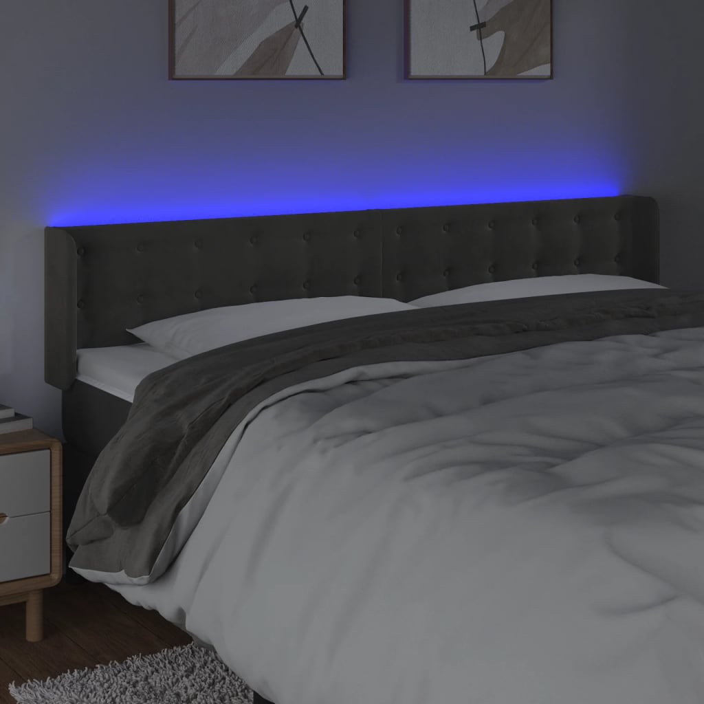 Hoofdbord LED 183x16x78/88 cm fluweel donkergrijs is nu te koop bij PeponiXL, paradijselijk wonen!