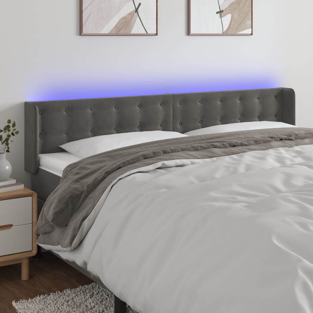 Hoofdbord LED 183x16x78/88 cm fluweel donkergrijs is nu te koop bij PeponiXL, paradijselijk wonen!