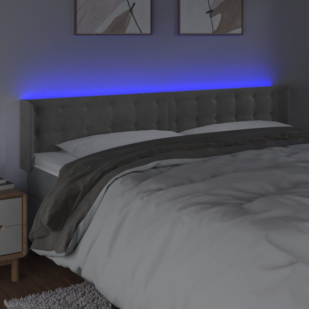 Hoofdbord LED 203x16x78/88 cm fluweel lichtgrijs is nu te koop bij PeponiXL, paradijselijk wonen!