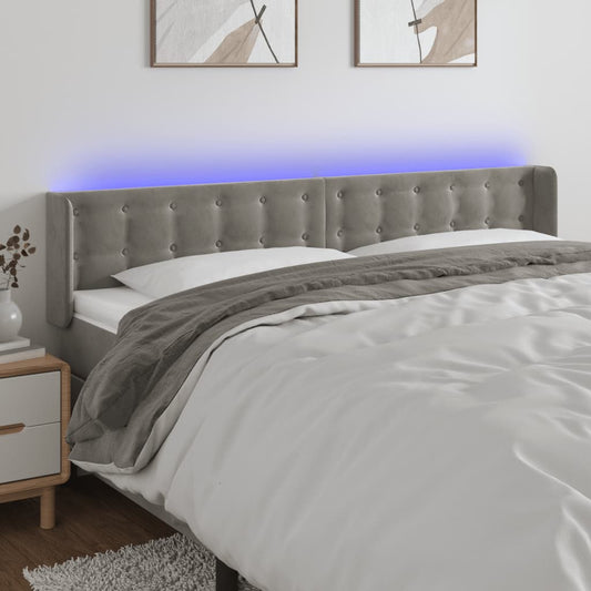 Hoofdbord LED 203x16x78/88 cm fluweel lichtgrijs is nu te koop bij PeponiXL, paradijselijk wonen!