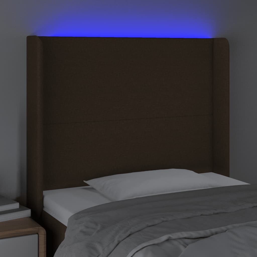 Hoofdbord LED 83x16x118/128 cm stof donkerbruin is nu te koop bij PeponiXL, paradijselijk wonen!