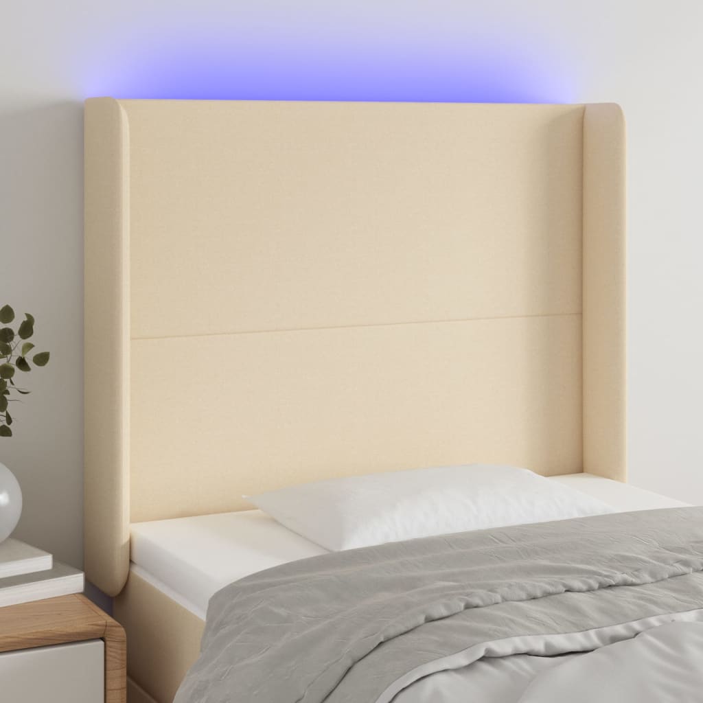 Hoofdbord LED 83x16x118/128 cm stof crèmekleurig is nu te koop bij PeponiXL, paradijselijk wonen!
