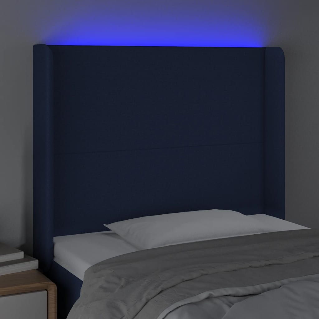 Hoofdbord LED 83x16x118/128 cm stof blauw is nu te koop bij PeponiXL, paradijselijk wonen!