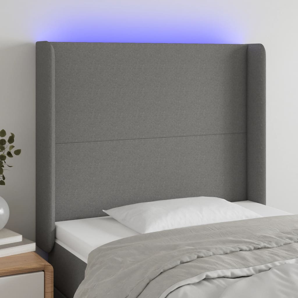 Hoofdbord LED 93x16x118/128 cm stof donkergrijs is nu te koop bij PeponiXL, paradijselijk wonen!
