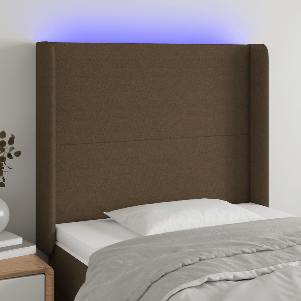 Hoofdbord LED 93x16x118/128 cm stof donkerbruin is nu te koop bij PeponiXL, paradijselijk wonen!