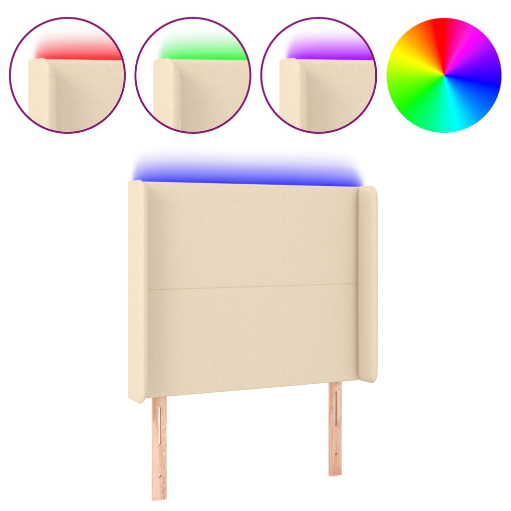 Hoofdbord LED 93x16x118/128 cm stof crèmekleurig is nu te koop bij PeponiXL, paradijselijk wonen!