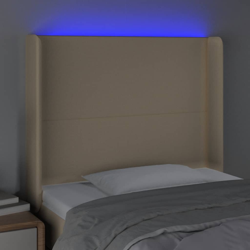 Hoofdbord LED 93x16x118/128 cm stof crèmekleurig is nu te koop bij PeponiXL, paradijselijk wonen!