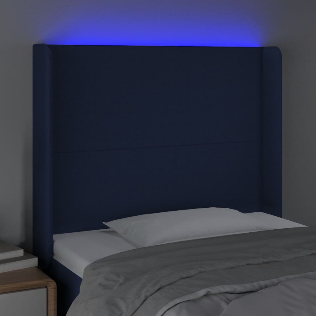 Hoofdbord LED 93x16x118/128 cm stof blauw is nu te koop bij PeponiXL, paradijselijk wonen!