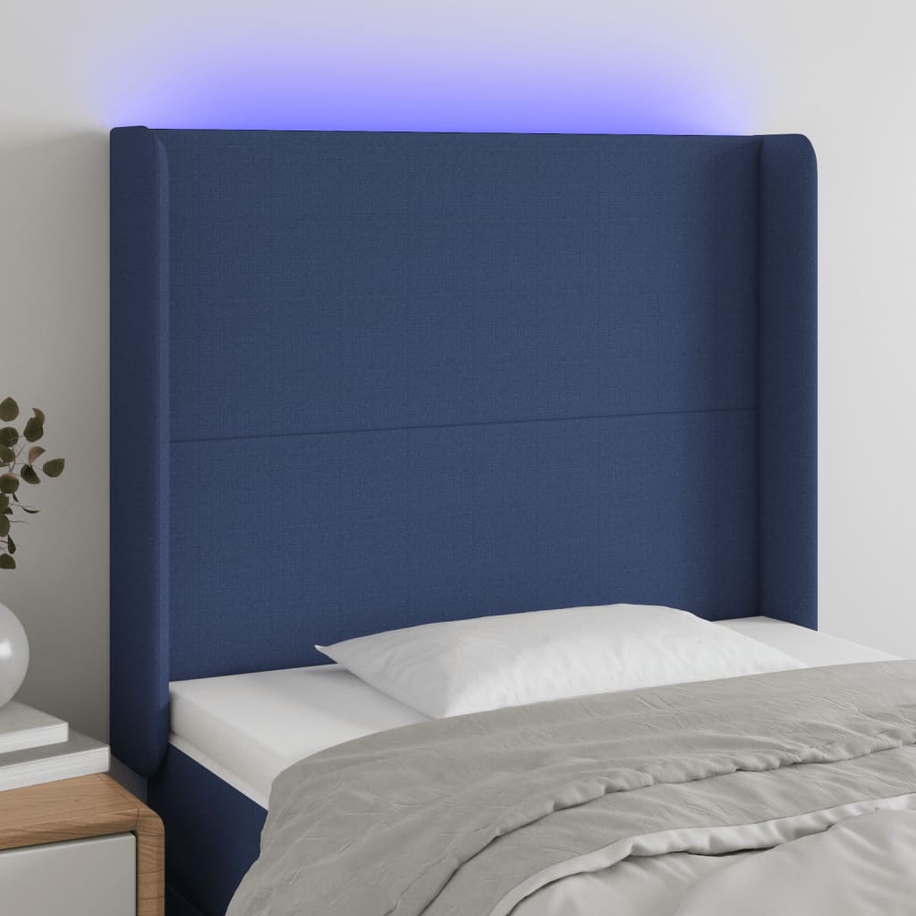Hoofdbord LED 93x16x118/128 cm stof blauw is nu te koop bij PeponiXL, paradijselijk wonen!